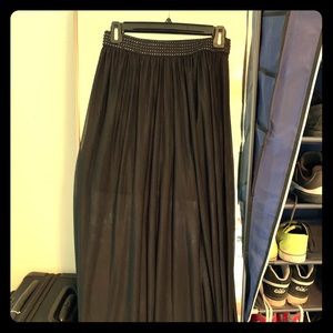 Long flowy skirt with mini skirt lining
